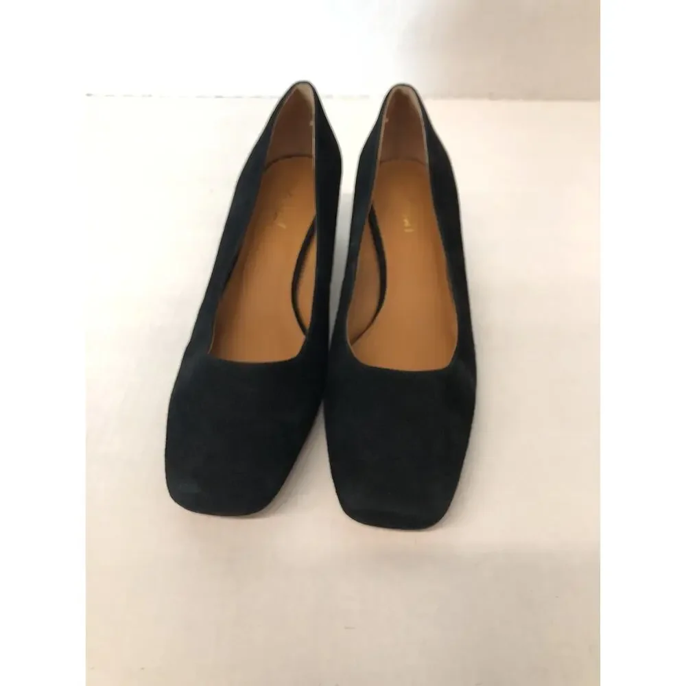 New J.Mclaughlin Casey Suede Black Block Heel Classic Office Mature Capsule 8.5